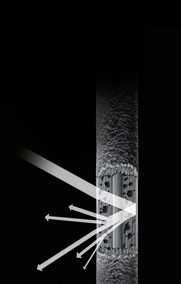 A comparison of damaged hair's ability to reflect light with that of healthy hair